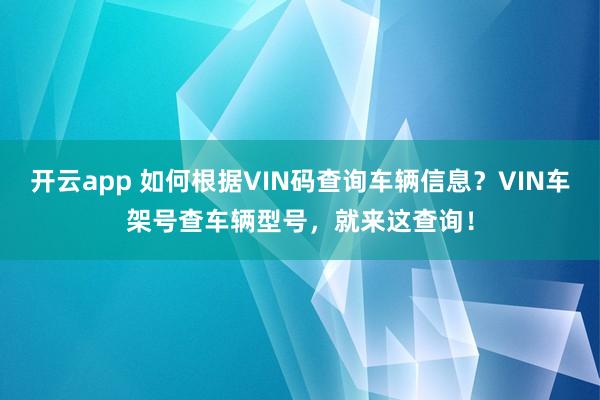 开云app 如何根据VIN码查询车辆信息？VIN车架号查车辆型号，就来这查询！